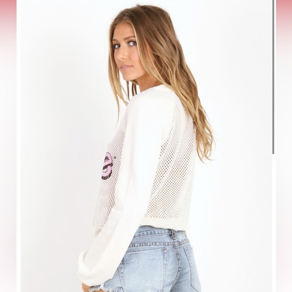 WILDFOX X BARBIE COLLECTION Warm Up pullover Sweater White Women’s Size Small - Picture 3 of 16